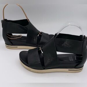 Eileen Fisher Womens 6.5 Sport Sandals Black Leather Cross Strap Shoes  AA16